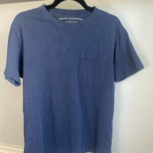 ORIGINAL VINTAGE STYLE FOR GENTLEMENS WARDROBE BLUE POCKET SHORT SLEEVE SHIRT